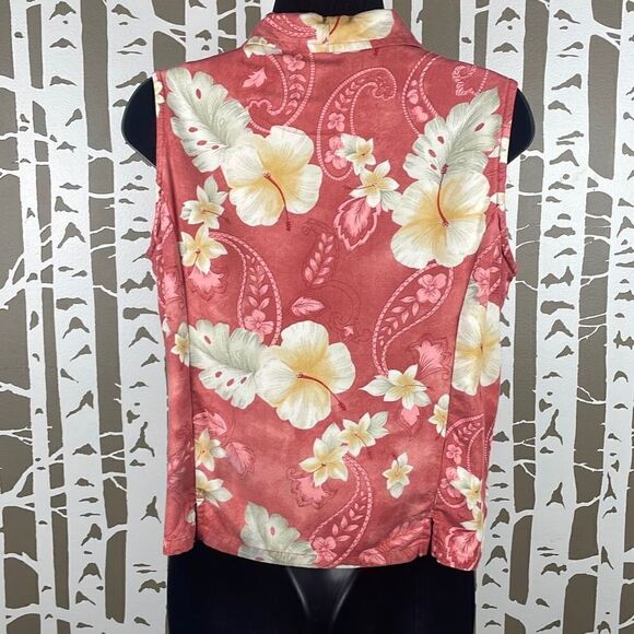 Caribbean Joe Vintage 90's Tropical Print Button Front Sleeveless Top M - Picture 4 of 7